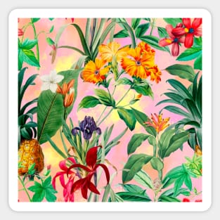 Colorful tropical floral leaves botanical illustration, tropical plants,leaves and flowers, pink leaves pattern Sticker